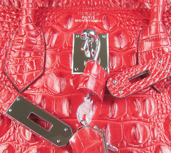 Replica Hermes Birkin 30CM Crocodile Head Veins Bag Red 6088 On Sale